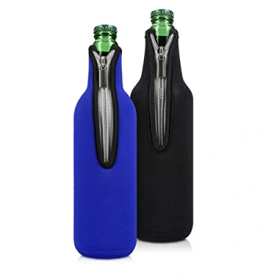 Image of kwmobile Set of 2 Neoprene Bottle Coolers Sleeves for 330 500ml Keep Beer, Soda, Soft Drinks Cool Black/Blue