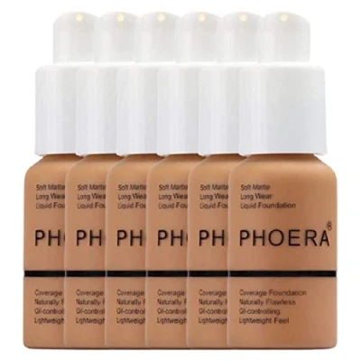 Image of Glamza Phoera Foundation Full Coverage Makeup Set 24hr Long Lasting Oil Control Soft Smooth Matte Flawless Concealer Cream Inc x6 30ml &amp; Silicone Blender Sponge (108 Tan)