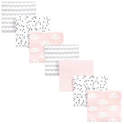 Image of Hudson Baby Unisex Cotton Flannel Receiving Blankets Bundle, Pink Clouds, One Size
