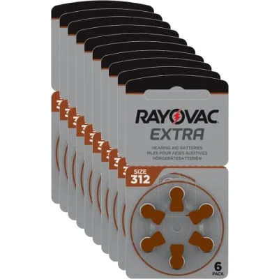 Image of 60 x Rayovac Extra Mercury Free Hearing Aid Batteries Size 312