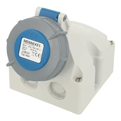 Image of 9301. 9301 MENNEKES BLUE WALL SOCKET IP67 16A 3P 230V 6H