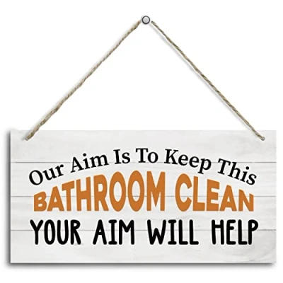 Image of Funny Bathroom Decor Sign, Our Aim Is To Keep This Clean Metal Sign Retro Vintage Tin Poster Wall Art 8x12 Inches