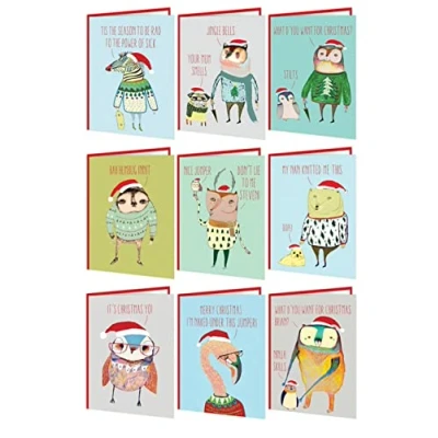 Image of Brainbox Candy Funny Cute Christmas Cards Pack of 10 Ashley Percival Illustrations Great Value Multipack for Him Her Men Women Animal Lovers