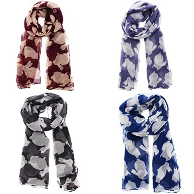 Image of Zac&#039;s Alter Ego Set of 4 Ladies Lightweight Assorted Colour Bunny Print Scarf