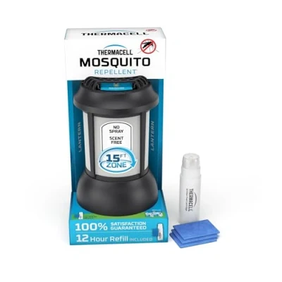 Image of Thermacell Mosquito Repellent Patio Shield Lantern Light Plus 15 Feet of Silent, Odorless, Portable Bug Control; No Spray or Mess, DEET Free; Refills Available