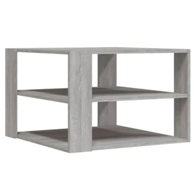 Image of vidaXL Grey Sonoma Coffee Table Engineered Wood Square End for Living Room with 3 Tier Open Shelf Storage