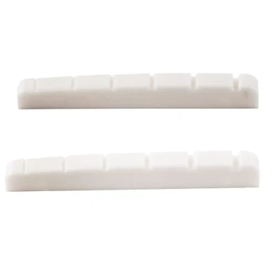 Image of Musiclily Pro Urea Resin Plastic Slotted 42mm Strat Tele Electric Guitar Nuts Flat Bottom for 6 string Stratocaster/Telecaster Guitar, White(Set of 2)