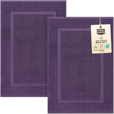 Image of Utopia Towels Cotton Banded Bath Mats, [Not a Bathroom Rug], 53 x 86 CM, 100% Ring Spun Highly Absorbent and Machine Washable Shower Foot Towel (Pack of 2, Plum)