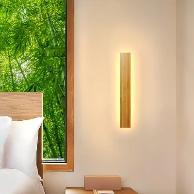 Image of Wall Light LED Long Lamp Wood Lighting Fixture Natural Bamboo Lights Indoor Wooden 12W 3000k Modern For Bedroom Living Room Hallway Stair Interior Sconce Lighting,30cm