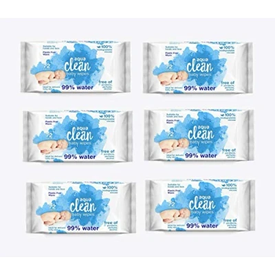 Image of 6 Pack Aqua Clean Baby Wet Wipes (72 Wipes) 99% Water 100% Biodegradable Plastic Free