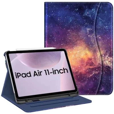 Image of FINTIE Case for iPad Air 11 inch (2024) M2, 6th / 5th 4th Generation (2024/2022/2022) [Multi Angle Viewing] Folio Stand Protective Cover with Pencil Holder &amp; Pocket, Galaxy