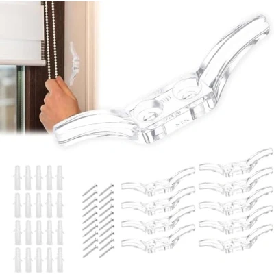 Image of Clear Cleat Hooks, 10pcs Blind Cord Winder, Wall Rope Cleats Winders, Plastic Transparent with Screws for Window Blinds Curtains Sun Shades Ropes