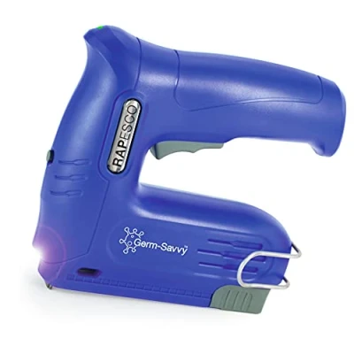 Image of Rapesco 1634 Germ Savvy Antibacterial, T12 USB Cordless Electric Staple Gun with Integrated 4V Lithium Ion Battery, Blue