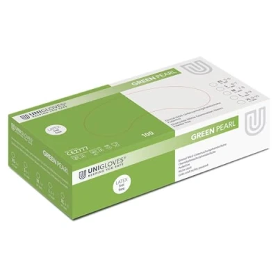 Image of UNIGLOVES Green PEARL® Grüne passgenaue Einweghandschuhe aus Nitril Lebensmittelecht, puderfrei &amp; latexfrei hohe Festigkeit Haltbarkeit 100 Stück Einmalhandschuh XS