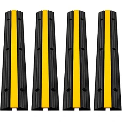 Image of VEVOR 4 Pack of 1 Channel Rubber Cable Protector Ramps Heavy Duty 18000Lbs Load Capacity Wire Cord Cover Ramp Speed Bump Driveway Hose Protective