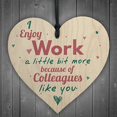 Image of RED OCEAN I Enjoy Work Wooden Hanging Heart Plaque Friendship FRIEND Colleague Sign Thank You Gift