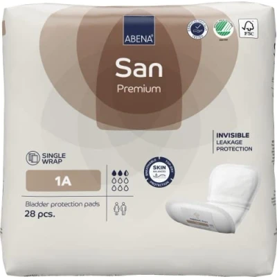 Image of Abena San 1A Premium Incontinence Pads Women and Men. Suitable to be Used as Sanitary Pads, Men, Postpartum Panty Liners, for 200ml Absorbency 28 Pack