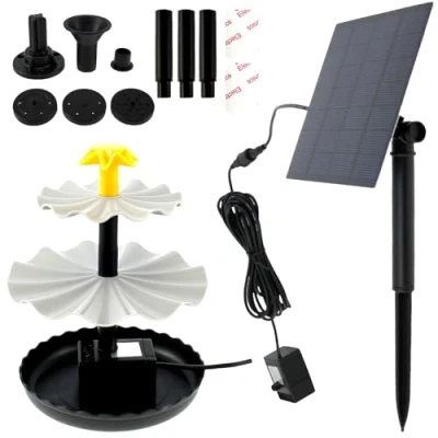 Image of Solar Fountain Pump, 2.5W Powered Water Feature with 6 Nozzles,Solar Pump Floating for Garden Small Pond Pool Fish Tank Bird Bath (Round D)