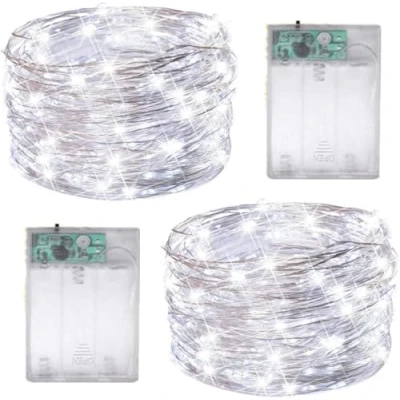 Image of SHATCHI 2 Pack of 100 LED/10m Fairy String Lights Silver Wire Battery Operated Cool White LEDs Twinkle Waterproof for Bedroom, Christmas, Party, Wedding Outdoor Indoor Decoration