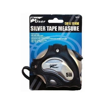 Image of Silver 5m x 19mm Retractable Tape Measure By Pro User