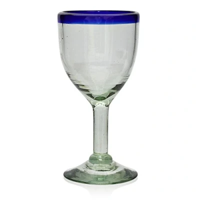 Image of Tumia LAC Handmade Wine Glass Medium Size Blue Rim Single