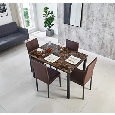 Image of Modernique Emilia MDF Marble Effect Gloss finish 120cm Dining Table with 4 Chairs Set Improved packaging, Thicker top Colours: Black, Brown and Grey
