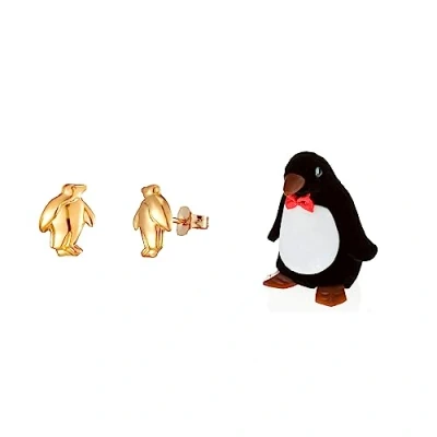 Image of 9ct gold cute penguin stud earrings. Novelty gift box