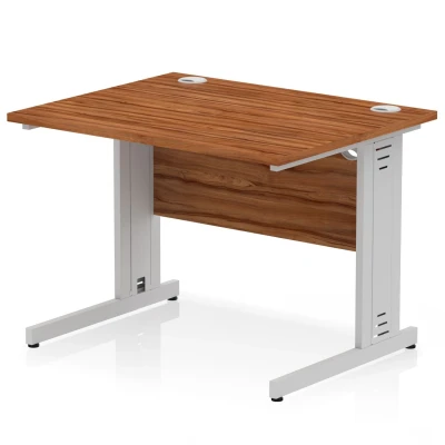 Image of Impulse 1000 x 800mm Straight Desk Walnut Top Silver Cable Managed Leg