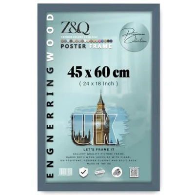 Image of Z&amp;Q Wall Mounted Poster Picture Frame Dark Grey 45 x 60 cm Display Painting Photo Print With HD Clear Perspex Both Ways Hanging Hooks MDF Wood 30x15mm Moulding