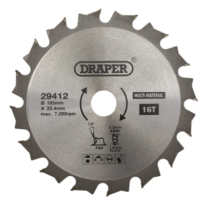 Image of Draper TCT Multi Purpose Circular Saw Blade, 185 x 25.4mm, 16T