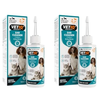 Image of VETIQ Ear Cleaner Solution With Soft Flexi Applicator For Cats &amp; Dogs, Safe Gentle to Soften Remove Wax Maintain Hygiene, Twin Pack (2 x 100 ml)