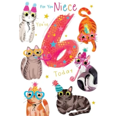 Image of Niece 6th Birthday Card Age 6 Cats 9&quot; x 6&quot; Lovely Verse