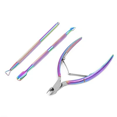 Image of Cuticle Pusher Remover Kit, Nipper, Triangle Peeler Scraper and Double Ended Cutter, 3PCS Stainless Steel Nail Art Manicure/Pedicure Tools