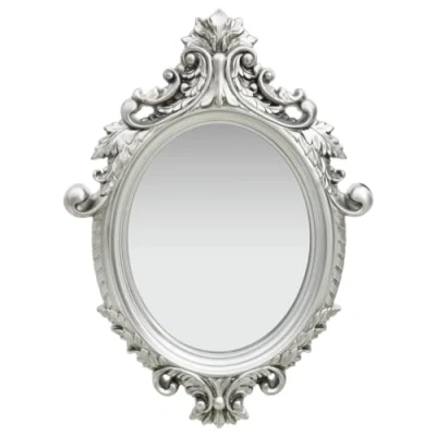 Image of vidaXL Wall Mirror Silver Coloured Castle Style with Ornate PU Frame, Oval shaped for Dressing Room, Living Area and Bedroom, 56x76cm