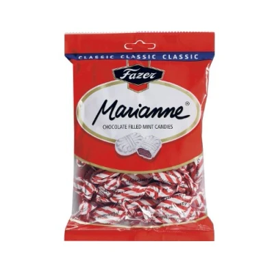 Image of Fazer MARIANNE RED Finnish Milk Chocolate Filled Mint Candies Candy Sweets Bag 220g.