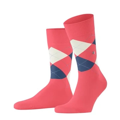 Image of Mens 1 Pair Burlington King Argyle Cotton Socks Coral Red 6.5 11