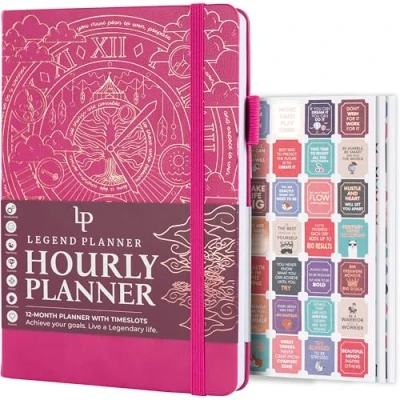 Image of Legend Planner Hourly Schedule Weekly &amp; Daily Organizer with Time Slots. Appointment Book Journal for Work, Undated, A5 (Hot Pink)