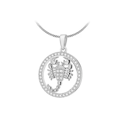 Image of Tuscany Silver Women&#039;s Sterling Rhodium Plated CZ Scorpio Horoscope Round Pendant on Curb Chain 46cm/18&quot;