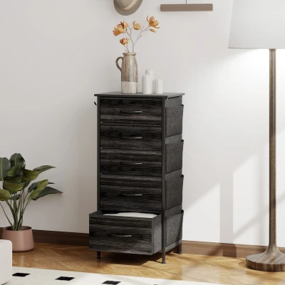 Image of Fabric Chest of Drawers, 5 Drawer Dresser for Bedroom, Black Homcom