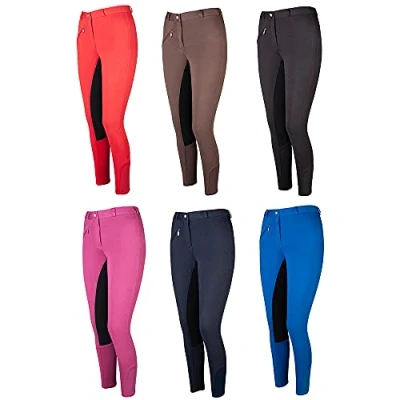 Image of PFIFF 102290 Thea Women&#039;s Riding Breeches, Faux Leather Jodhpurs with Full Seat, Blue/Black, Size: EU 36 / UK 26