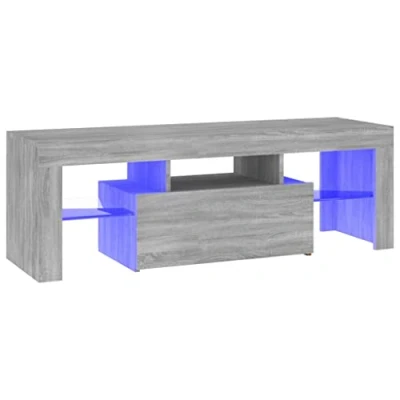 Image of vidaXL Modern TV Cabinet with RGB LED Lights, Grey Sonoma, 120x35x40 cm Engineered Wood Television Stand Ample Storage Space