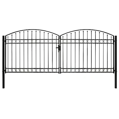 Image of vidaXL Fence Gate Double Door with Arched Top Steel 400x175 cm Black