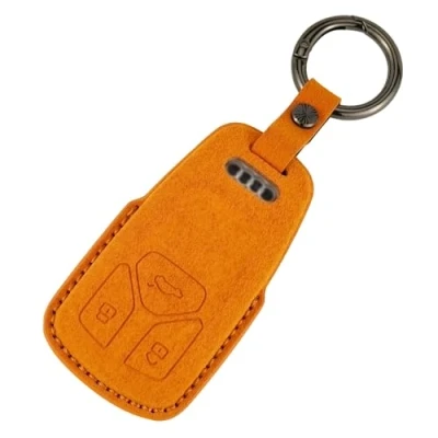 Image of XMSCN Car Key Cover Compatible with Audi A4 A5 A6 A7 A8 Q3 Q5 Q7 R8 RS S4 S5 S6 S7 S8 TTS TT Smart Keys Case Protector suede 3 Buttons Box Shell (orange)