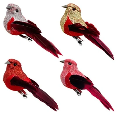 Image of LWINGFLYER Red Glitter Birds Clip on Ornament for Christmas Tree Decoration Wedding Crafts Living Room Home Decor (4)