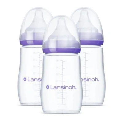 Image of Lansinoh mOmma Breastmilk Feeding Bottle with NaturalWave Nipple, 8 Ounce, 3 Count, BPA Free and BPS