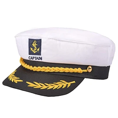 Image of Matory 1 Pack Navy Captain Sailor Costume Hat White Captains Adjustable Cap Marine Admiral