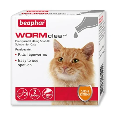 Image of Beaphar WORMclear(r) Spot On for Cats Kills Tapeworms Vet Strength Treatment Easy To Use Suitable &amp; Kittens Weighing More than 1kg 2 Pipettes
