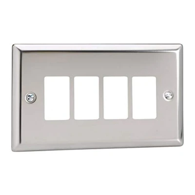 Image of Varilight XCPGY4 Classic Mirror Chrome 4 Gang PowerGrid Plate (Twin Plate)