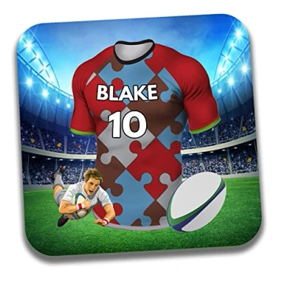 Image of AK Giftshop Personalised Gift Rugby Shirt Themed Drinks Coaster/Beer Mat Birthday Present Stocking Filler Harlequins Colours