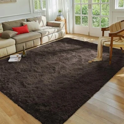 Image of MOONLIGHT20015 Rugs Living Room 120 x 170 cm Fluffy Shaggy Brown Area for Bedroom Modern Super Soft Plush Carpet Non Slip Shedding Easy To Clean Rug